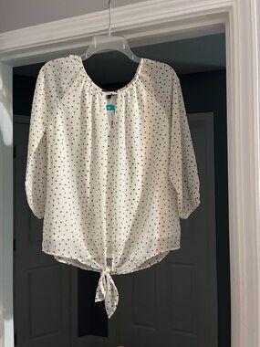 West Kei Cream Blouse with Black Polka Dot Tie Front